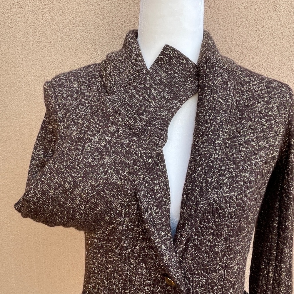 Cache Brown Gold Metallic Knit Jacket, Blazer, Ca… - image 4